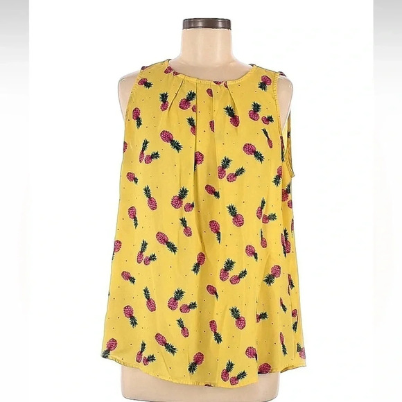 Torrid Yellow Pineapple Georgette Ruffle Tank Blouse Size M Medium 00 - Picture 4 of 6